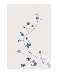 Blue blossoms vintage illustration wall art print and poster. Remix of original painting by Hokusai.