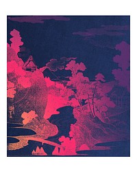 Valley in Mount Fuji vintage illustration wall art print and poster. Remix from original painting by Utagawa Kuniyoshi.