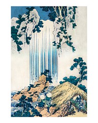 Vintage Yoro waterfall illustration wall art print and poster design remix of original illustration by Hokusai.