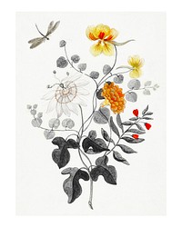 Still Life of flowers vintage illustration wall art print and poster design remix from original artwork.