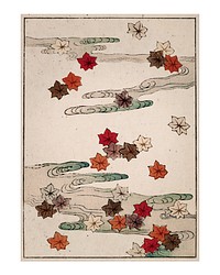 Autumn and water vintage wall art print and poster design remix from original painting by Watanabe Seitei.