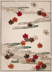 Autumn and water vintage illustration, remix from original painting by Watanabe Seitei.