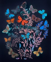 Butterflies and moths fluttering over flowers vintage illustration, remix from original artwork.