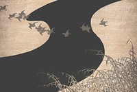 Birds flying over river vintage illustration, remix from original artwork.
