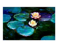 Nympheas (1897&ndash;1898) vintage illustration wall art print and poster design remix from original painting by Claude Monet.