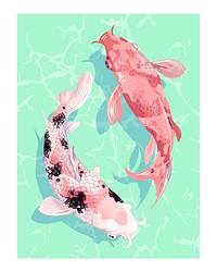 Two Japanese Koi fish swimming wall art print and poster
