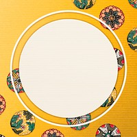 Floral patterned yellow round frame vector 