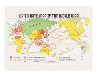 Map of the world war vintage illustration wall art print and poster design remix from the original artwork.
