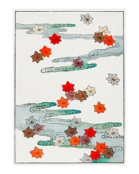 Autumn and water vintage illustration  wall art print and poster design remix from original artwork.