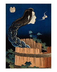Traditional Japanese folklore ghost illustration wall art print and poster design remix from the original artwork by Katsushika Hokusai.​​​​​