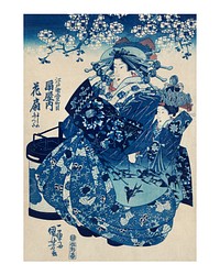 Courtesan woman with elaborate hair ornaments vintage illustration wall art print and poster design remix from the original artwork by Utagawa Kuniyoshi.​​​​​ 