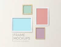 Colorful frame mockups against a wall
