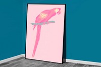 Parrot in a frame mockup against a wall