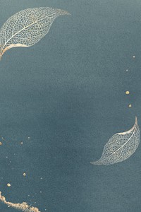 Golden leaves frame on a blue background design resource 