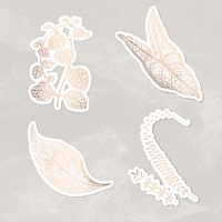 Shimmering golden leaves sticker set design resources