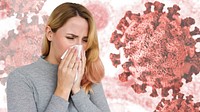 Coronavirus infected woman sneezing into tissue paper