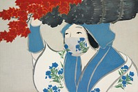 Kamisaka Sekka&#39;s woman from Momoyogusa&ndash;Flowers of a Hundred Generations wearing a surgical mask public domain remix