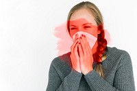 Sick woman sneezing and spreading the virus