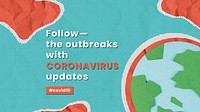 Follow the outbreaks with coronavirus updates paper craft social template vector