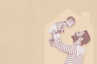 Loving father raising baby up at home graphic illustration 