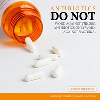 Antibiotics do not work against viruses COVID-19 pandemic information vector social ad