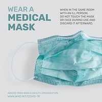 Wear a mask COVID-19 pandemic advice by WHO vector social ad