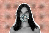 Woman wearing a floral face mask during coronavirus pandemic background