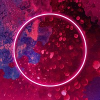 Neon round pink frame on coronavirus background template