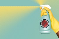 Gloved hand using a spray bottle to kill coronavirus background illustration