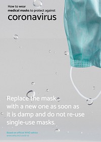 Replace the mask with a new one as soon as it is damp and do not re-use single-use masks due to COVID-19 source WHO social template
