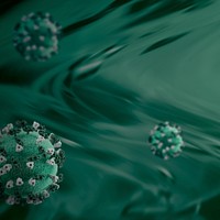 Green coronavirus under microscope background