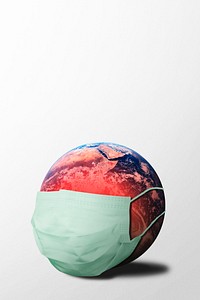 Planet earth wearing a mask while infected with coronavirus