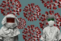 Vintage protective suits from the Spanish flu pandemic coronavirus contaminated background