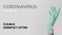 Clean and disinfect often during coronavirus pandemic template source WHO mockup