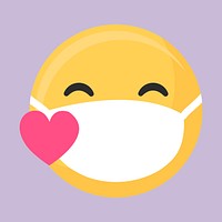 Blowing heart emoji wearing a face mask during coronavirus pandemic illustration