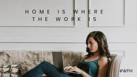 Home is where the work is during coronavirus pandemic social template mockup
