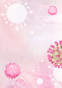 Coronavirus under a microscope on a pink background illustration