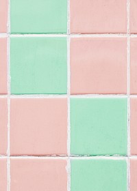 Pastel pink and green tiles textured background