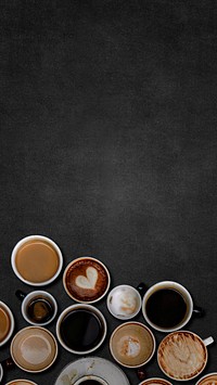 Coffee cups on a black textured wallpaper<br /> 