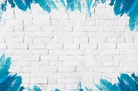 Blue border on a white brick wall textured background