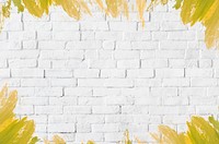 Yellow border on a white brick wall textured background