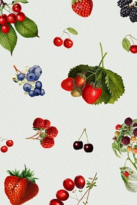 Hand drawn mixed berries on a gray background illustration