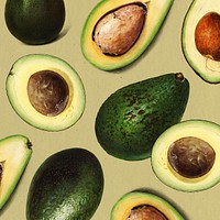 Hand drawn natural fresh avocado patterned background