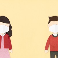People wearing face masks in public paper craft background