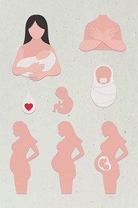 Paper craft pregnant woman and baby character set vector