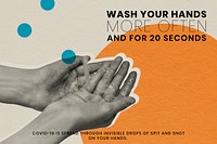 Wash your hands more often to prevent the spread of covid-19. This image is part our collaboration with the Behavioural Sciences team at Hill+Knowlton Strategies to reveal which Covid-19 messages resonate best with the public. Learn more about this collection here: <a href="http://rawpixel.com/coronavirus">rawpixel.com/coronavirus</a>