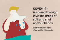 Covid-19 spreads through invisible droplets. This image is part our collaboration with the Behavioural Sciences team at Hill+Knowlton Strategies to reveal which Covid-19 messages resonate best with the public. Learn more about this collection here: <a href="http://rawpixel.com/coronavirus" target="_blank">rawpixel.com/coronavirus</a>