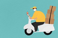 Delivery boy on a scooter with parcel boxes checking customer's location on his phone 