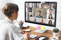 Woman in a video conference call in her home office during the coronavirus pandemic