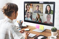 Woman in a video conference call in her home office during the coronavirus pandemic